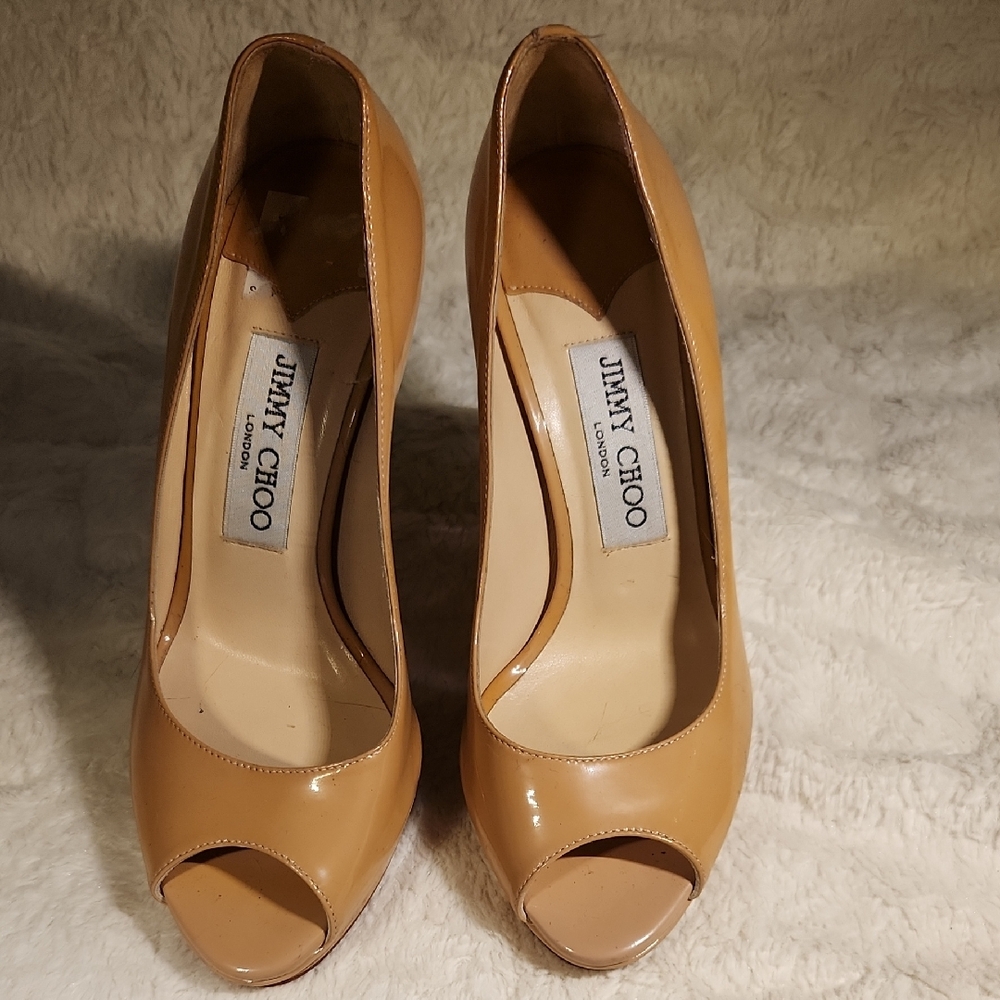 Jimmy Choo Beige Peep Toe Heels